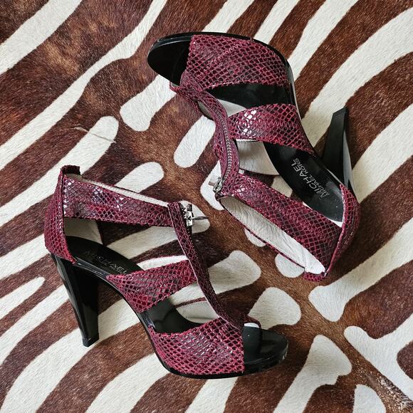 Michael Michael Kors Heels Womens 7 M Berkley Open Toe Gladiator Snake Burgundy - Picture 4 of 7